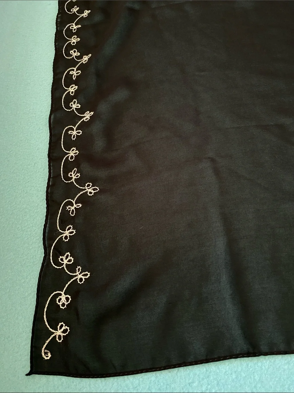 Wrap Scarf embroidered semi-sheer black white elegant chiffon NEW size 26” X 60”